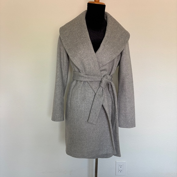 Ann Taylor Gray Herringbone Shaw Wrap Coat - Picture 1 of 6
